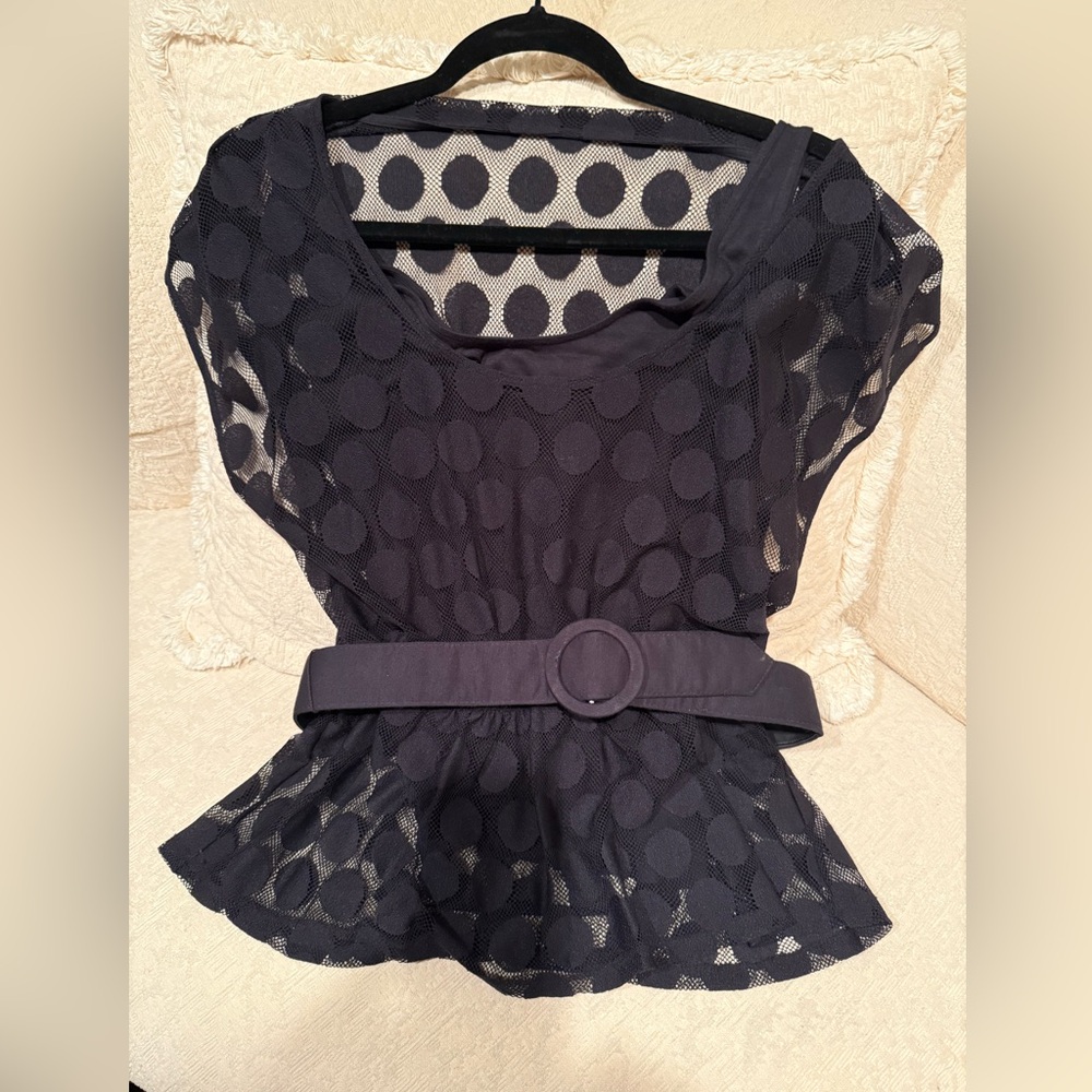 Cache Black Polka Dot Mesh Blouse 2 piece